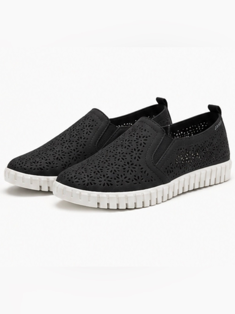 JSport Women's Floral Tennis Slip On Shoes Sneaker Black Sz US 6.5 Eyelet New